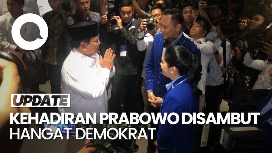 Hadiri Rapimnas Demokrat, Prabowo Disambut AHY-Ibas