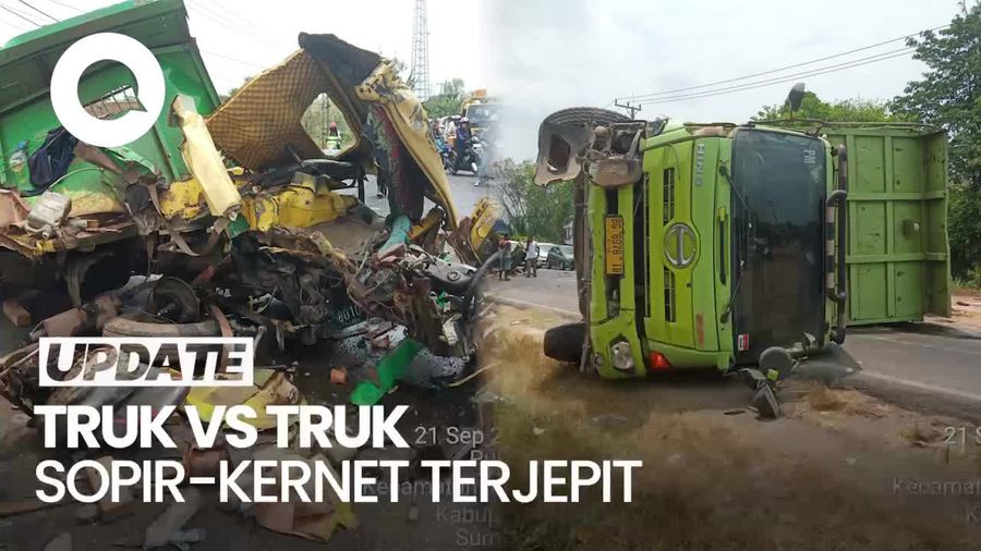Kecelakaan 2 Truk Adu Banteng di Jalinsum Ogan Ilir Sumsel