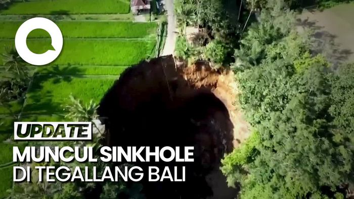 Penampakan Sinkhole di Jalur Wisata Tegallalang Bali, Akses Jalan Putus