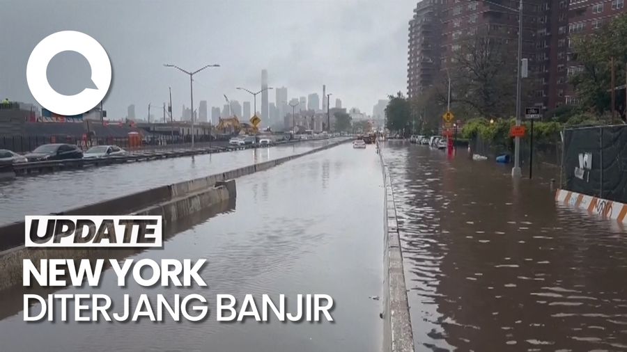 Penampakan New York Diterjang Banjir, Kereta Bawah Tanah Lumpuh