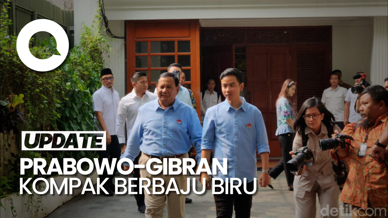 Kompak Berkemeja Biru, Prabowo-Gibran Sapa Awak Media Jelang Daftar Pilpres