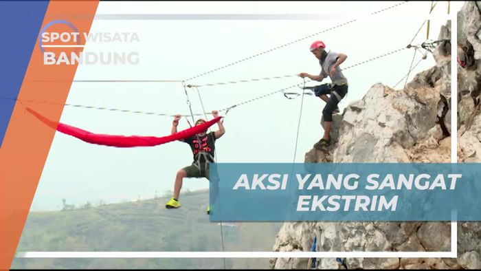Aksi Seru Bersepeda dan Bergelantungan di Tebing Hawu Bandung