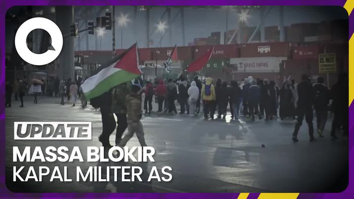 Massa Blokir Kapal Militer AS Diduga Bawa Senjata untuk Israel