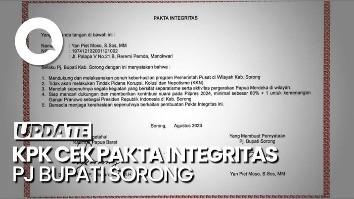 Kata KPK soal Pakta Integritas Pj Bupati Sorong Menangkan Ganjar