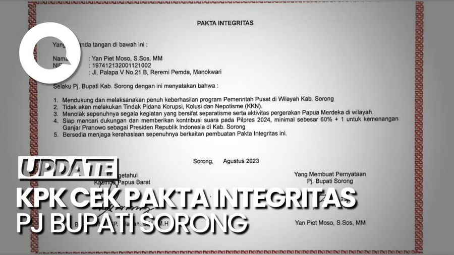 Kata KPK soal Pakta Integritas Pj Bupati Sorong Menangkan Ganjar
