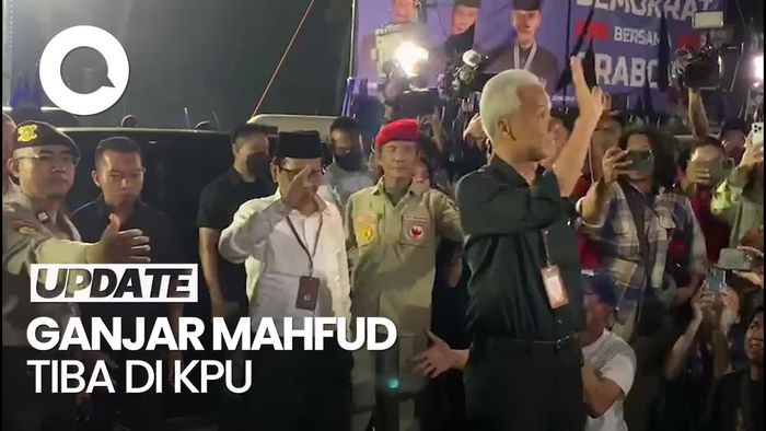 Momen Ganjar-Mahfud Tiba di KPU Jelang Pengundian Nomor Urut Pilpres