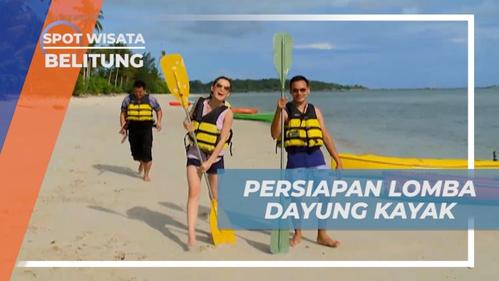 Persiapan Sebelum Adu Cepat Lomba Dayung Kayak di Pantai, Belitung