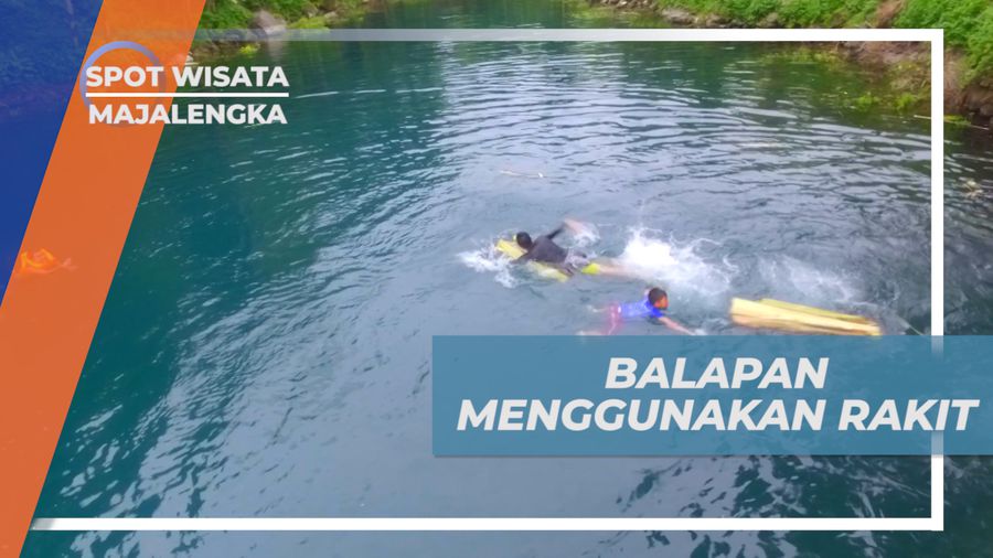 Seru-seruan Adu Cepat Balap Rakit Batang Pohon Pisang di Telaga Nila, Majalengka