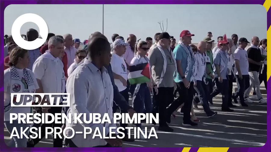 Momen Presiden Kuba Pimpin Aksi Pro-Palestina di Pantai Havana