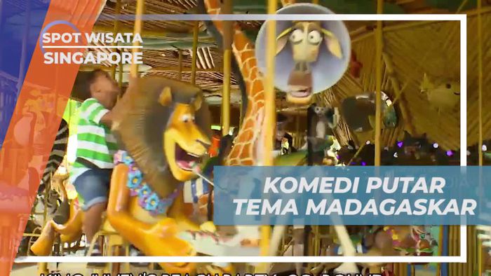 Mencoba Wahana Komedi Putar Bertema Madagaskar, Singapura 