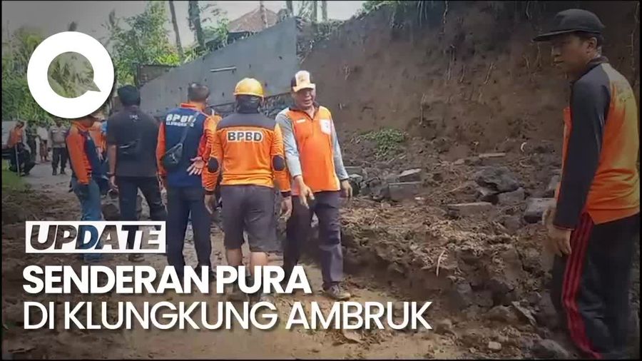 Baru Dibangun 6 Bulan, Senderan Pura di Klungkung Ambruk