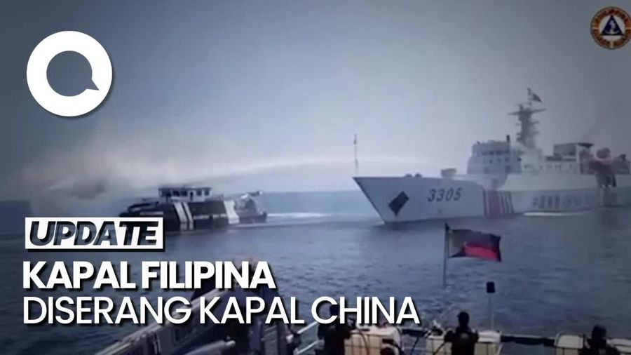 Detik-detik Kapal Filipina Ditembak Meriam Air oleh Kapal China