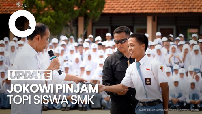 Momen Jokowi Pinjam Topi Siswa SMKN 1 Kedungwuni: Keramas Tidak?
