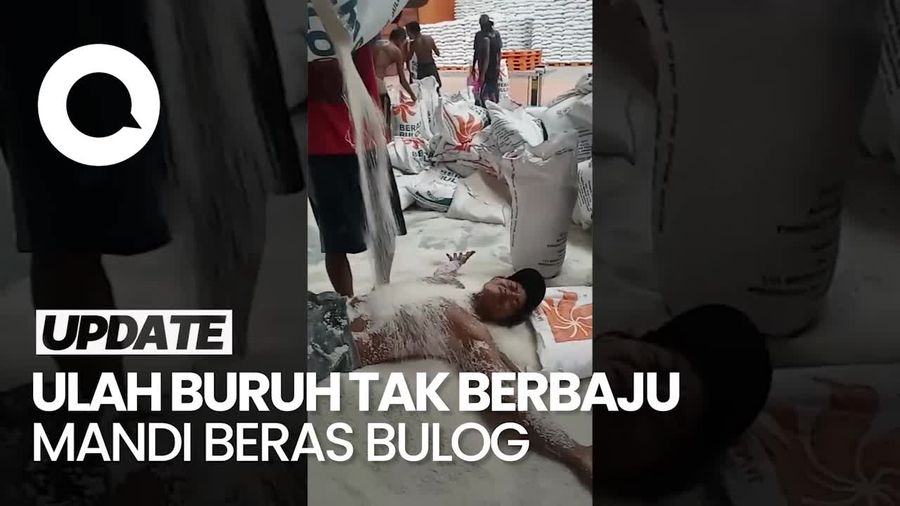 Viral Pria Tanpa Baju Mandi Beras Bulog, Ini Faktanya