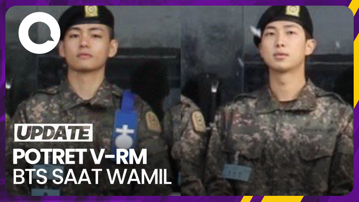 Potret V dan RM BTS Berseragam Militer