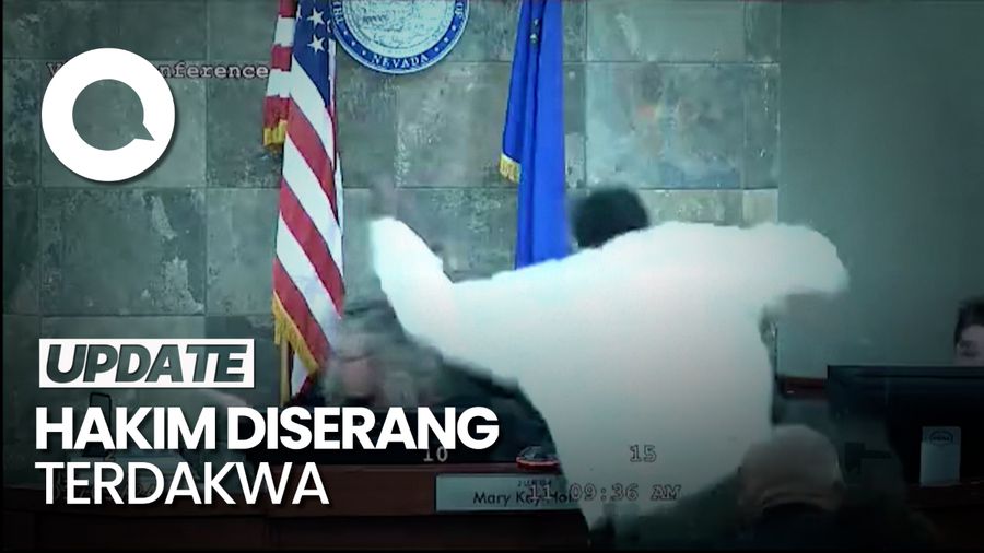 Momen Terdakwa Serang dan Lompat ke Meja Hakim saat Persidangan di Las Vegas