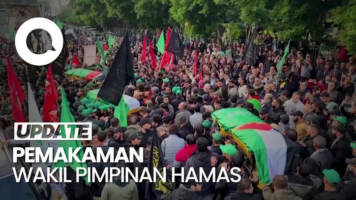 Momen Ribuan Orang Antarkan Jenazah Wakil Pemimpin Hamas ke Pemakaman
