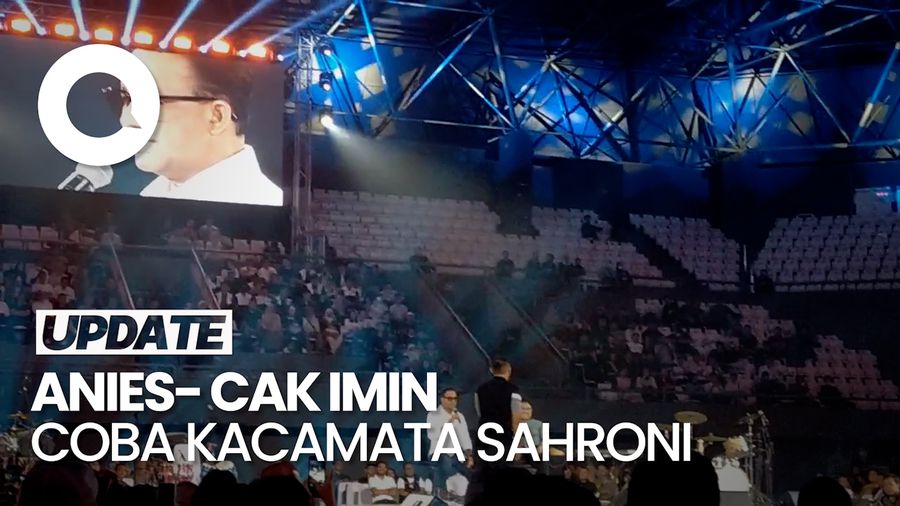 Gaya Anies-Cak Imin Coba Kacamata Sahroni di Acara Resolusi Indonesia  