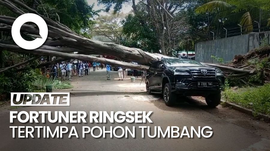 Fortuner Ringsek Tertimpa Pohon Besar di Jalan Sriwijaya Jaksel