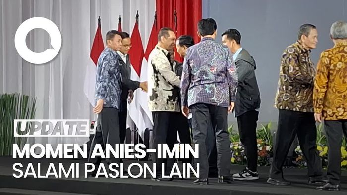 Momen Anies-Cak Imin Jabat Tangan Prabowo-Gibran dan Ganjar-Mahfud di Acara KPK
