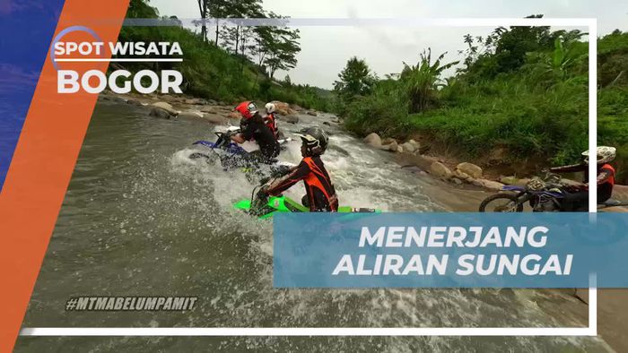 Menerjang Aliran Sungai, Rintangan Bermain Motor Trail di Bogor
