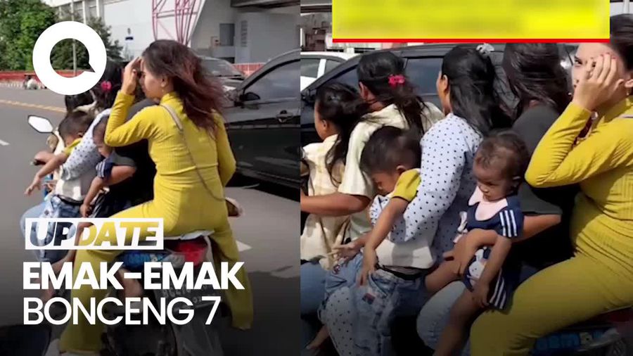 Heboh Emak-emak Bonceng 7 Tanpa Helm di Palembang