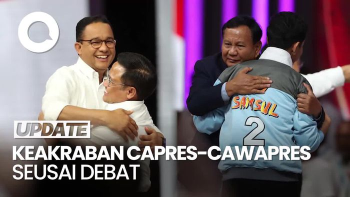Keakraban Seusai Debat: Anies Peluk Cak Imin, Prabowo Peluk Gibran