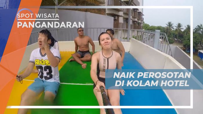 Seru-seruan Bermain Perosotan di Kolam Renang Hotel, Pangandaran