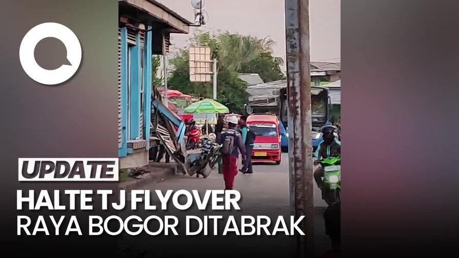 Penampakan Halte Tj Flyover Raya Bogor Setelah Ditabrak Bus AKAP