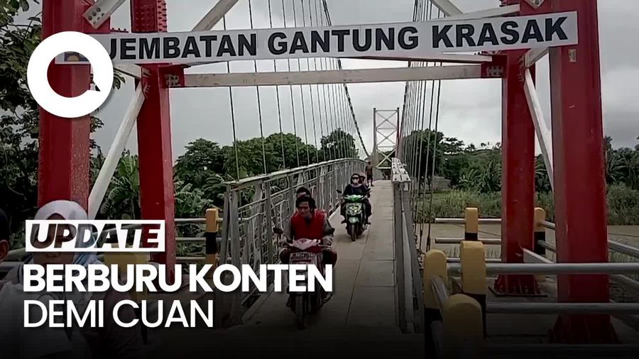 Emak-emak Berburu Konten di Jembatan Gantung Indramayu Demi Cuan FB Pro