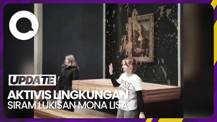 Momen Lukisan Mona Lisa Disiram Sup Merah oleh Aktivis