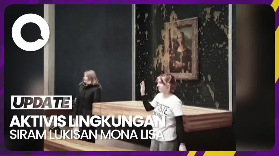 Momen Lukisan Mona Lisa Disiram Sup Merah oleh Aktivis