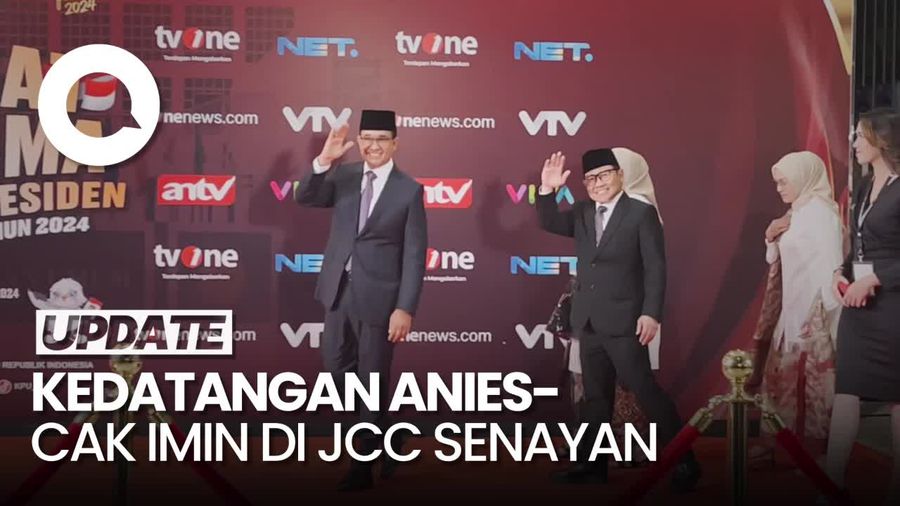 Momen Kedatangan Anies-Cak Imin di Lokasi Debat Kelima