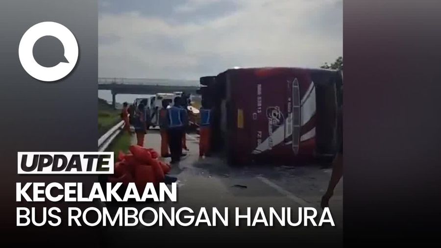 Penampakan Bus Hanura Terguling di Tol Ngawi Tewaskan 3 Orang