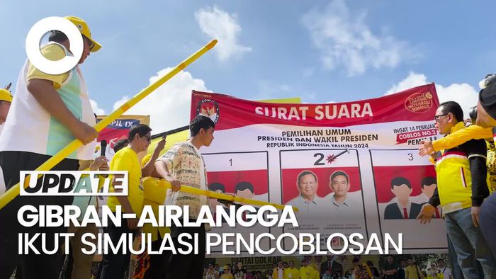 Momen Gibran-Airlangga Lakukan Simulasi Coblos Surat Suara di Cikarang