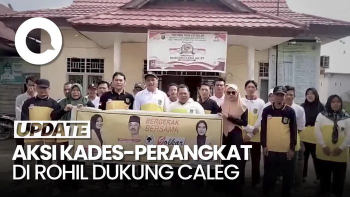 Viral Kades-Perangkat di Rohil Deklarasi Dukung Caleg Depan Kantor Desa