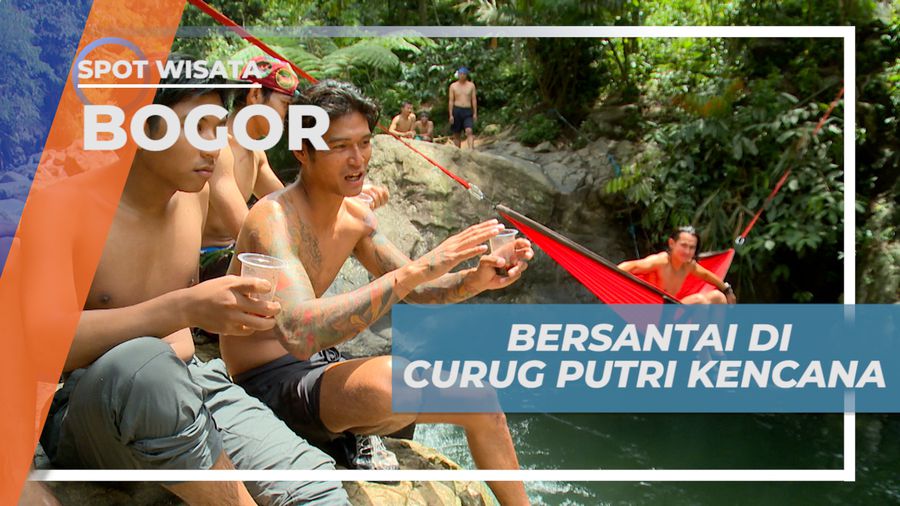 Bersantai di Atas Aliran Air Curug Putri Kencana Dengan Hammock, Bogor