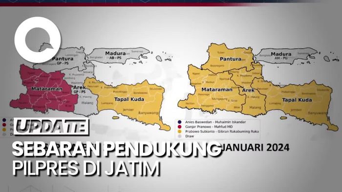 Peta Sebaran Pendukung Capres-Cawapres di Jatim Versi Poltracking
