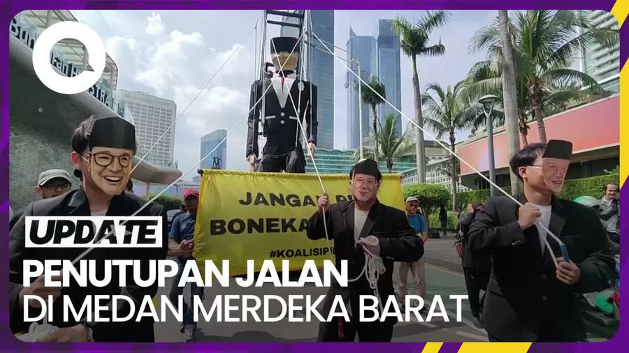 Ada Aksi di Patung Kuda, Jalan Medan Merdeka Barat Ditutup Kawat Berduri