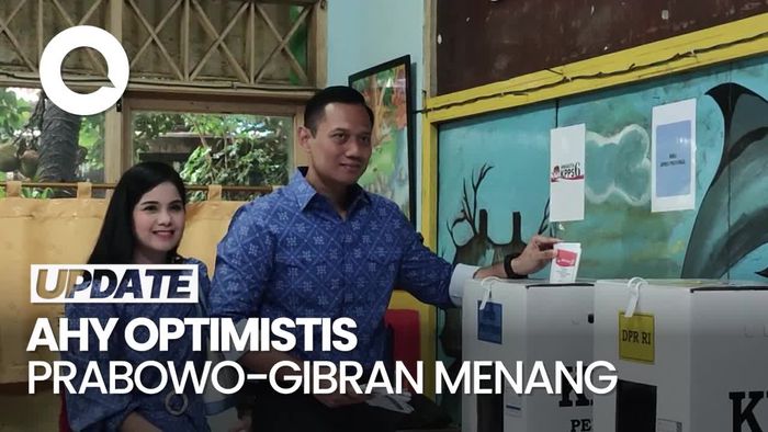 AHY Nyoblos Bareng Istri, Optimistis Prabowo-Gibran Menang