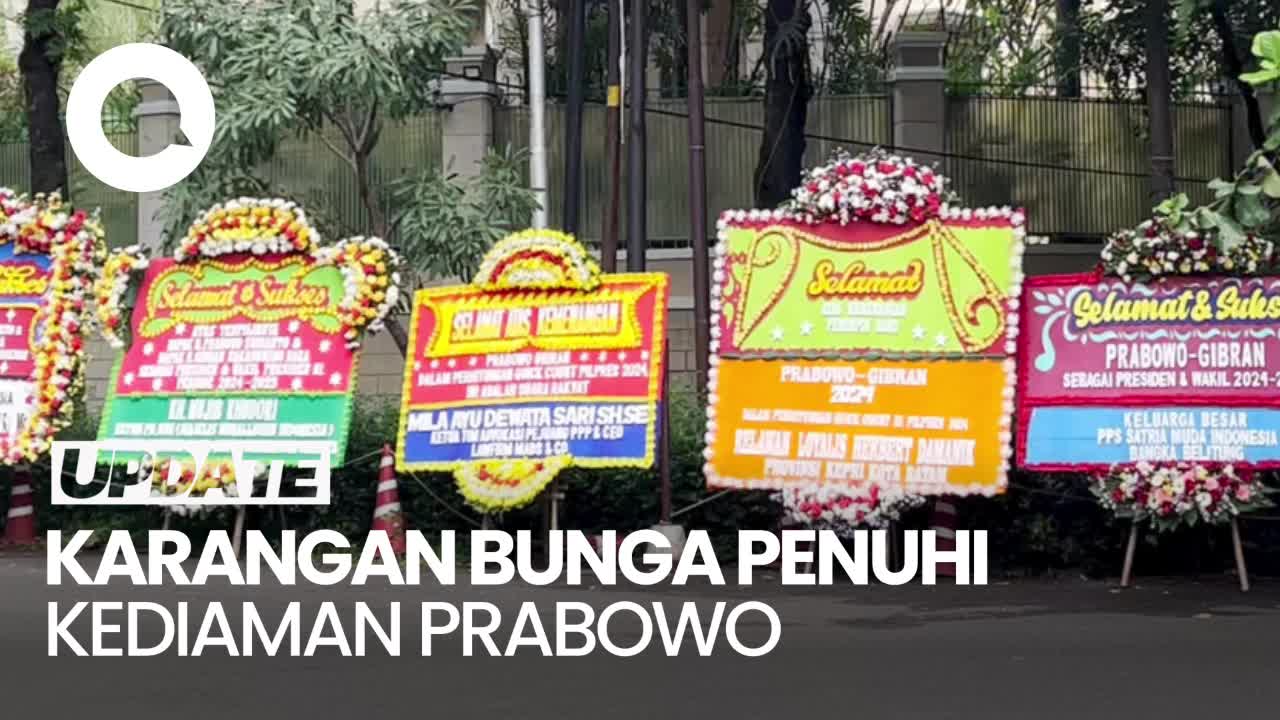 Penampakan Karangan Bunga Ucapan Selamat Banjiri Kediaman Prabowo