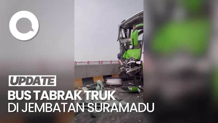 Begini Kondisi Bus yang Seruduk Truk di Suramadu, 1 Orang Tewas