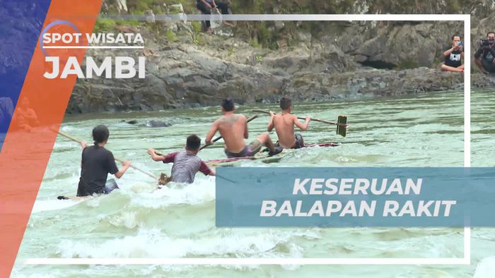 Adu Kecepatan Sampai Garis Finish, Keseruan Balap Rakit di Sungai Batang Merangin Jambi
