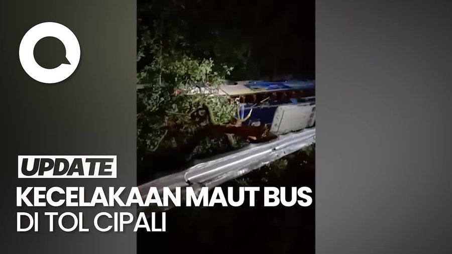 Penampakan Bus Masuk Parit di Km 178 Tol Cipali, 1 Orang Tewas 