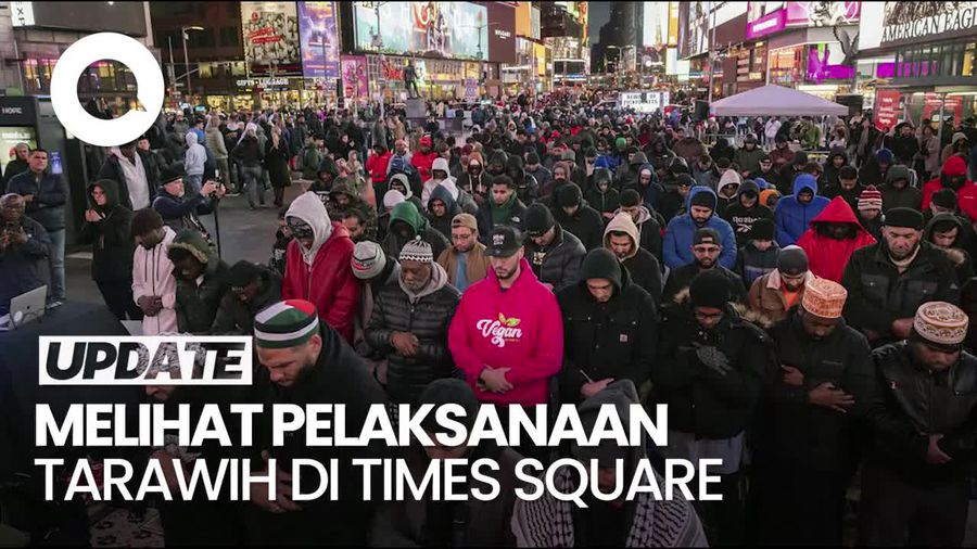 Suasana Salat Tarawih di Times Square New York Mengawali Ramadan di AS