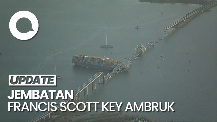 Penampakan Jembatan di Baltimore AS Ambruk Seusai Dihantam Kapal Kargo