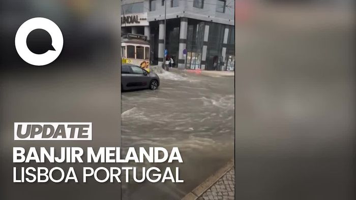 Penampakan Banjir Melanda Ibu Kota Portugal