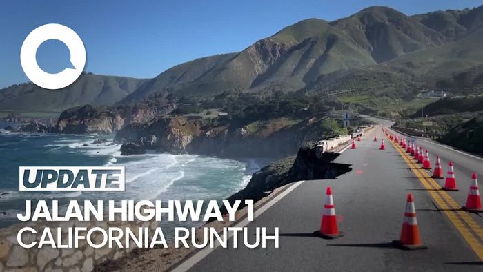 Penampakan Jalan Highway 1 California Runtuh Imbas Hujan Lebat