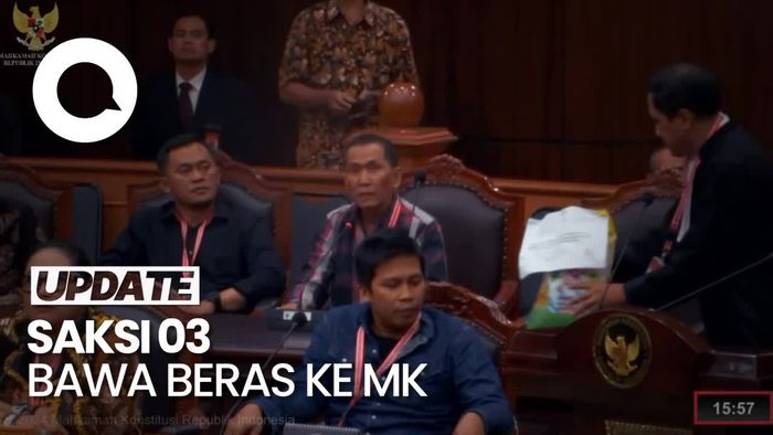 Saksi 03 Ngaku Terima Beras Bansos Logo Paslon 02, Dibawa ke Ruang Sidang
