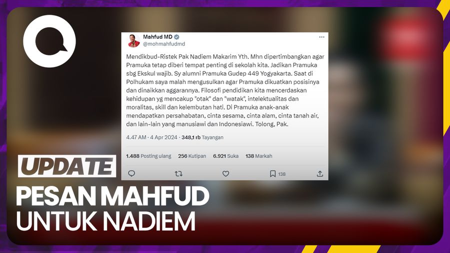 Mahfud Minta Nadiem Jadikan Pramuka Ekskul Wajib: Tolong Pak!